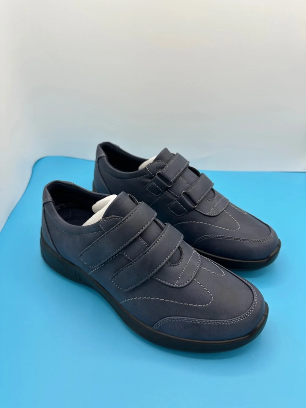 New! Easy Street Navy Blue Women's Velcro Flats. Size 8. Brand new/no box.